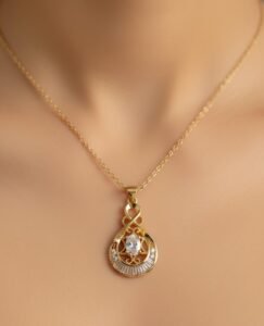 1 Pc Artificial Gold Plated Crystal Pendant Necklace for Women