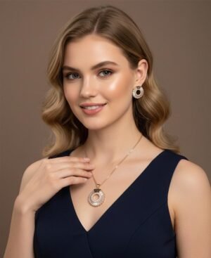1 Pc Artificial Gold Pendant Necklace & Earrings Set