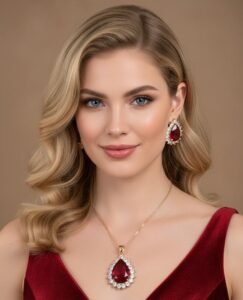 Elegant Ruby Red Teardrop Necklace & Earring Set for Women