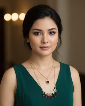 Artificial Gold Tone Layered Necklace with Red Stones