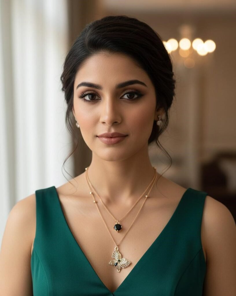 Stylish Gold Color Butterfly Pendant Layered Necklace