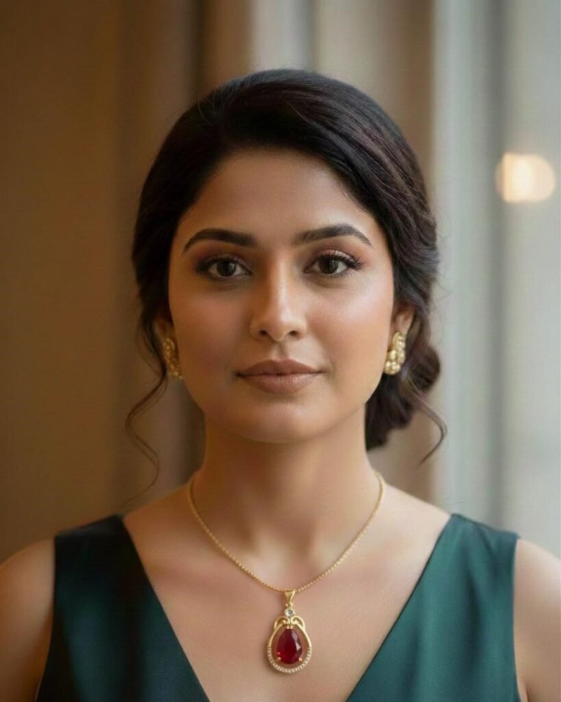 Classic Gold Color Finish Pendant Necklace with Red Stone