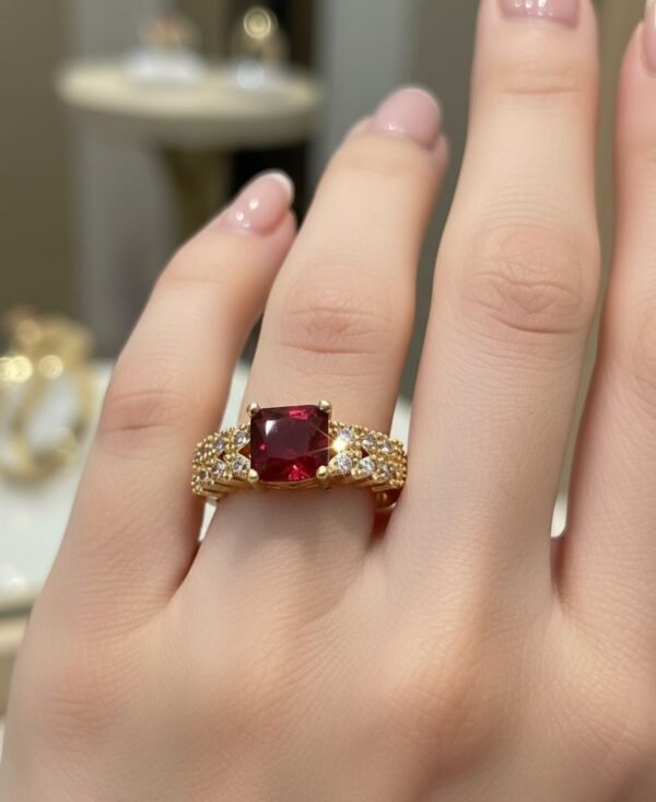 1 Pc Artificial Square Shaped Ruby Stone Ring