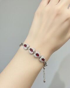 Artificial Silver Color Red Stone Heart Bracelet