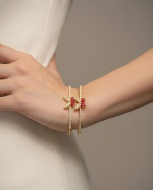 Artificial Double Bangles Set with Red Flower Design