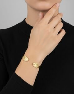 1 Pc Gold Finish Textured Open Cuff Bangle