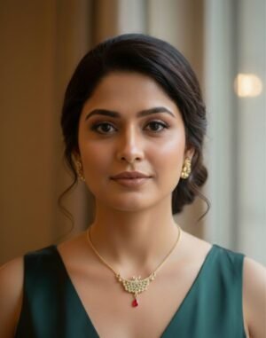 Artificial Elegant Floral Necklace with Red Teardrop Pendant