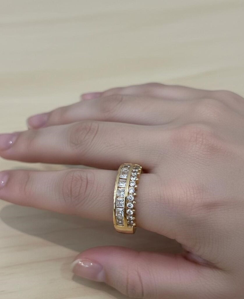 1 Pc Artificial Double Row Stone Ring for Women