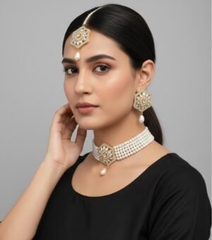 Artificial Pearl & Gold Bridal Jewelry Set for Women