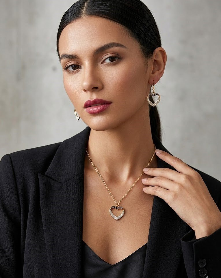 Heart Crystal Necklace & Earrings Set