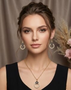 Elegant Floral Circle Pendant Necklace Set