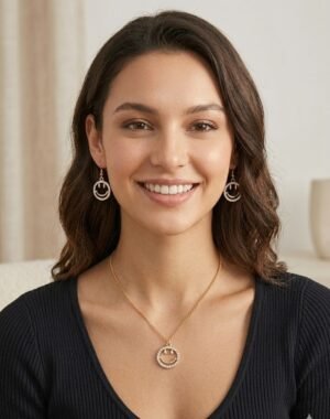 Cute Smiley Charm Necklace & Earrings Set