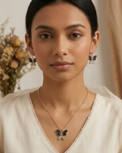 Butterfly Pendant Necklace & Drop Earrings Set