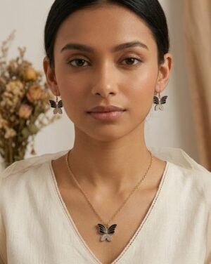 Butterfly Pendant Necklace & Drop Earrings Set