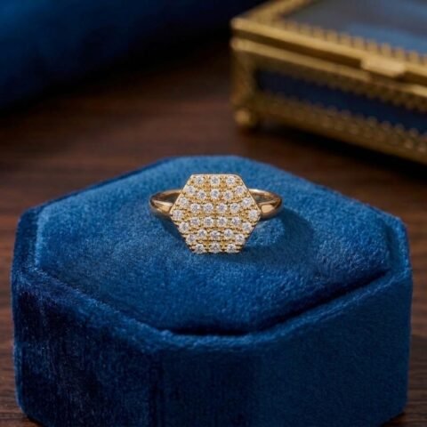 Glamorous Gold-Tone Hexagon Crystal Ring