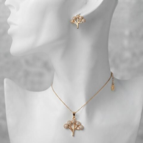 Elegant Floral Tree Pendant Necklace & Earring Set