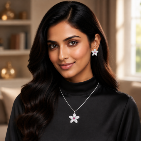 Elegant Crystal Flower Necklace & Earring Set