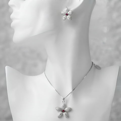 Elegant Crystal Flower Necklace & Earring Set