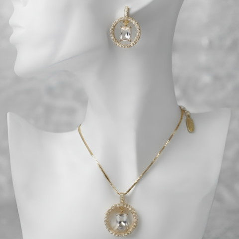 Elegant Crystal Pendant Necklace & Earring Set