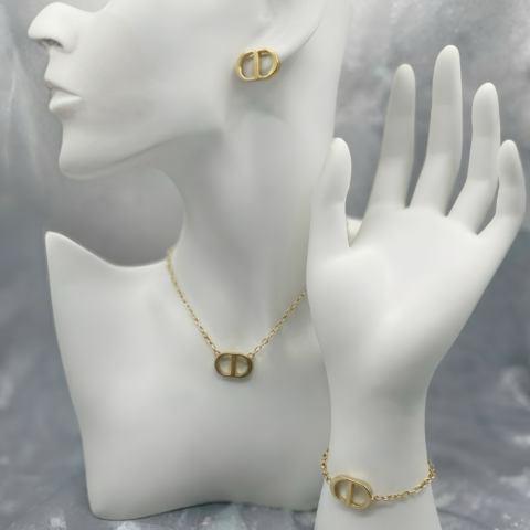Elegant Gold Necklace, Earrings & Bracelet Set