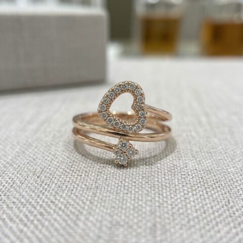 Elegant Rose-Gold Heart Double Band Ring