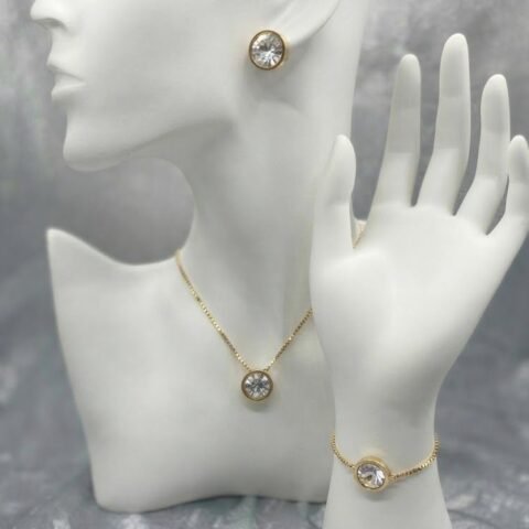 Classic Round Crystal Necklace & Earring Se