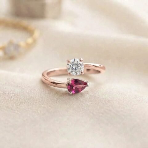 Ruby & Crystal Double-Heart Ring