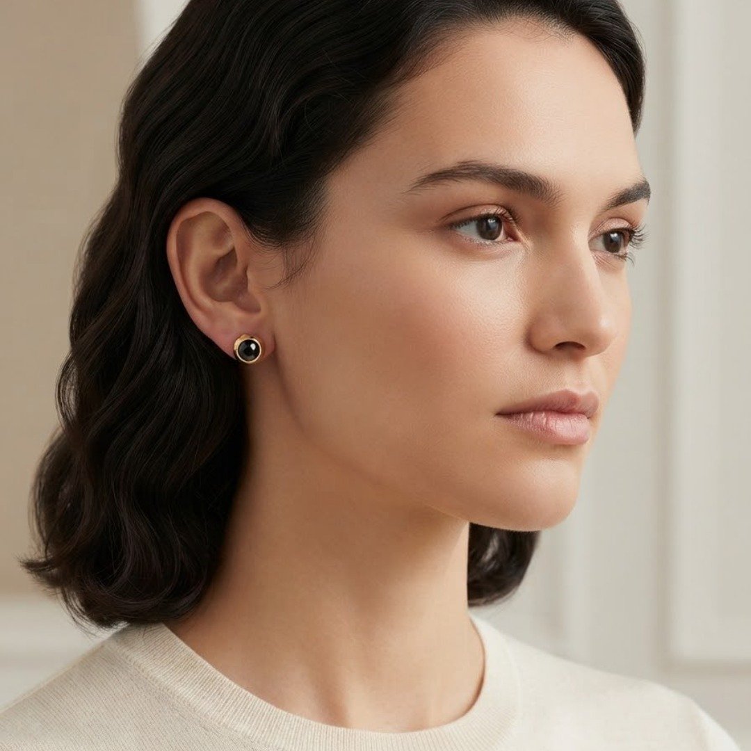 Elegant Black & Gold Stud Earrings
