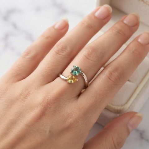 Dual-Tone Gemstone Open Ring