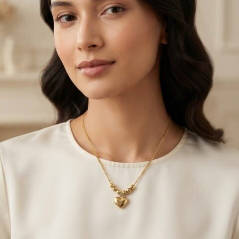 Elegant Heart Pendant Gold Necklace