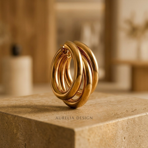 Golden Triple Layer Chunky Hoop Earrings – Bold Stacked Hoops for Women