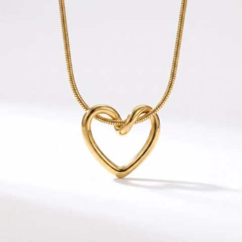 Golden Open Heart Knot Pendant Necklace – Snake Chain Necklace for Women