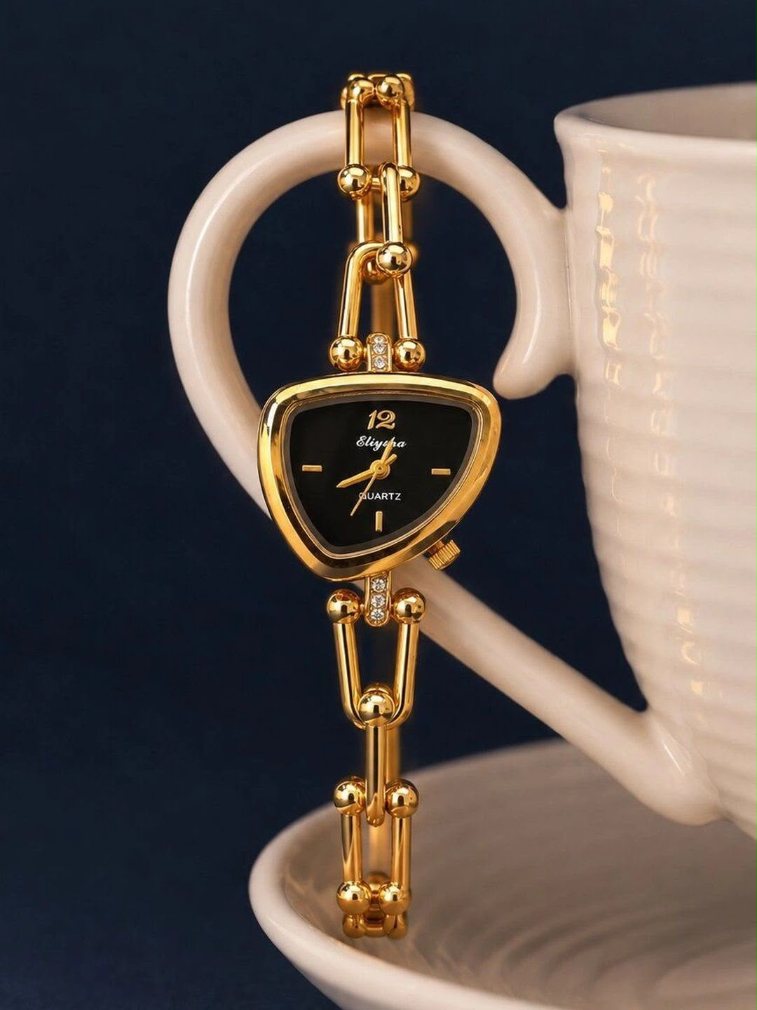 Golden Chain Link Bracelet Watch for Women – Asymmetric Dial Quartz Watch