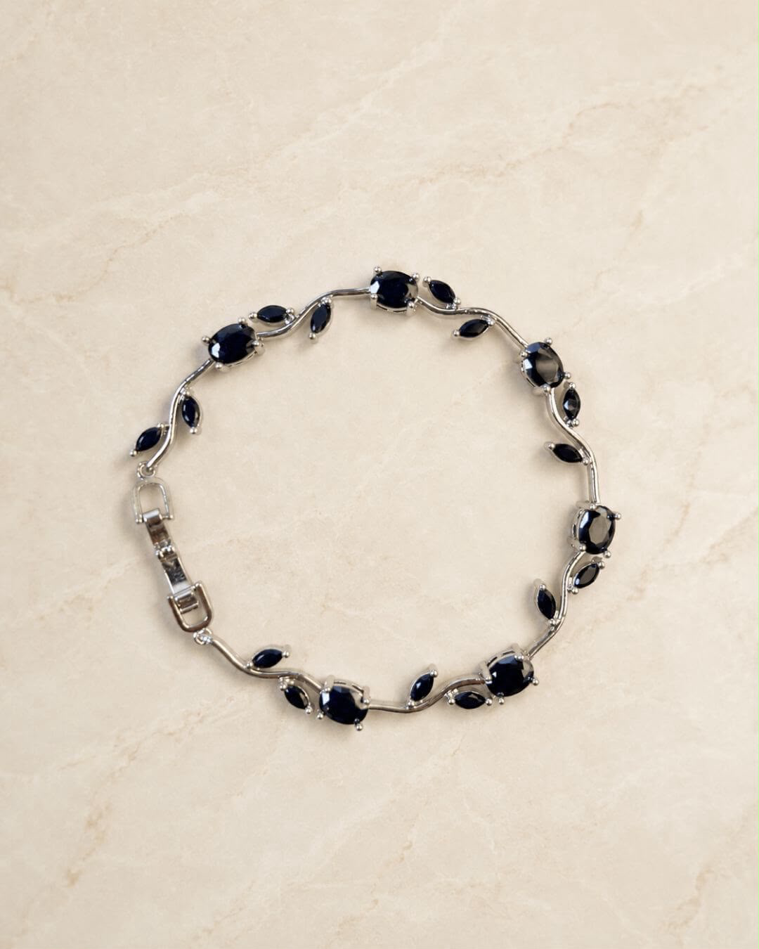 Silver Midnight Black Leaf Vine Bracelet – Dark Zircon Stone Bracelet for Women