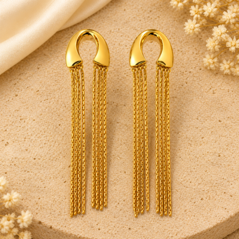 Golden Horseshoe Tassel Drop Earrings – Long Chain Fringe Statement Earrings for Women