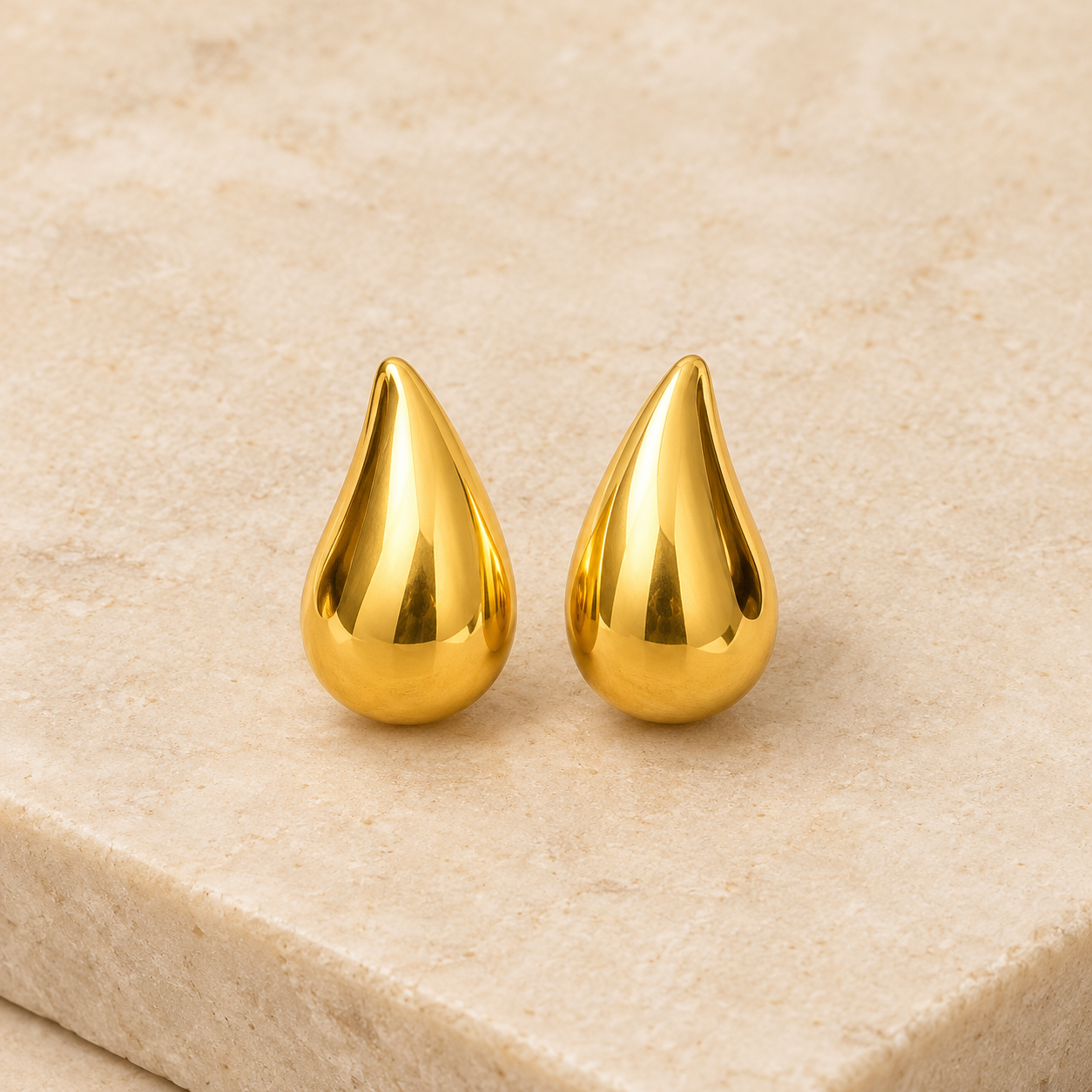 Golden Chunky Teardrop Stud Earrings – Bold Puffy Water Drop Statement Studs for Women